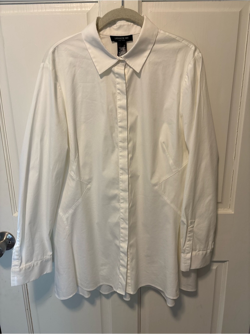 Lafayette 148 New York off white stretch cotton button Rubi top shirt 14 l large